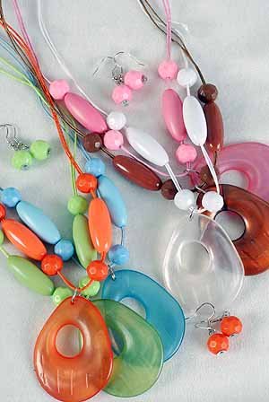 Necklace Sets Beads with Large Teardrop Pandent/DZ 6 Color Asst