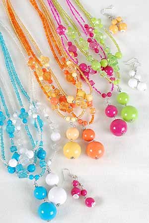 Necklace Sets Large Acrylic Ball With Beads/DZ 7 Color Asst
