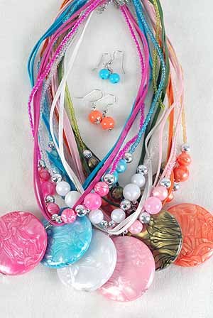 Necklace Sets Large Circle Silky Pearl W Beads/DZ ** New Arrival** 6 Color Asst