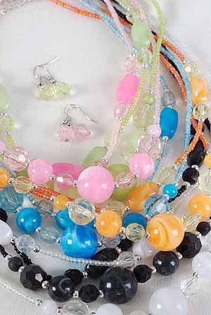 Necklace Sets Marble Ball W2string Beads/DZ 6Color Asst