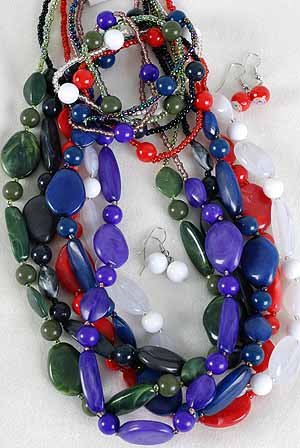 3pcs Necklace Sets Acrylic Beads W Marble Blocks Beads/DZ 6 Color Asst