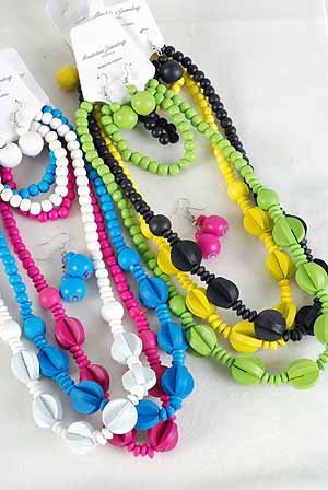 3pcs Necklace Sets Art Deco Shape Color Asst/DZ **Post** 3pcs Sets,6 Color Asst