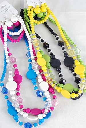 3pcs Necklace Sets Circle W Acrylic Beads/DZ **NEW**3pcs Sets,Color Asst