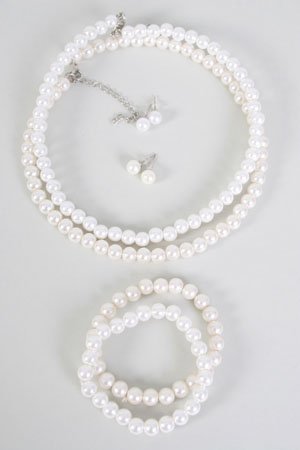 Choker Set Pearl 8mm W Bracelet,16''/DZ **New Arrival** Bracelet Is Stretch With ABS Pearl