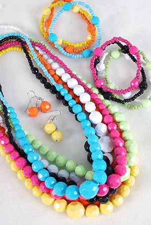 3pcs Necklace Sets Large Acrylic Ball WDialmond Cut/DZ 7 Color Asst