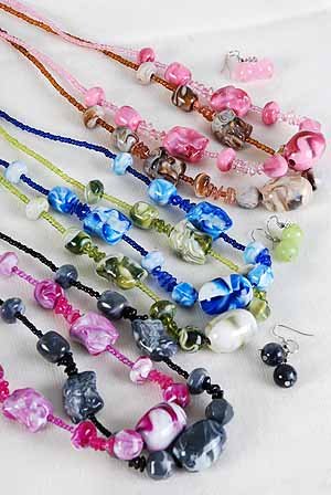 Necklace Set Marble Black W Beads'/DZ **NEW**6 Color Asst