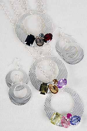 Necklace Set Silver Chain With Circle With Acrylic Stones/DZ Color Asst