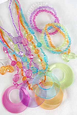 Necklace Sets Large Round Pendant With Transparent Colors/DZ 7 Color Asst