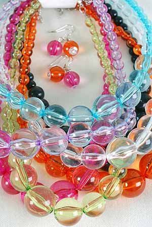 Necklace Sets 22mm Transparent Ball Necklace/dz 7Color Asst
