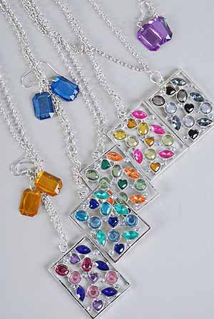 Necklace Sets Cast Oblong W Acrylic Stones/DZ 6 Color Asst -