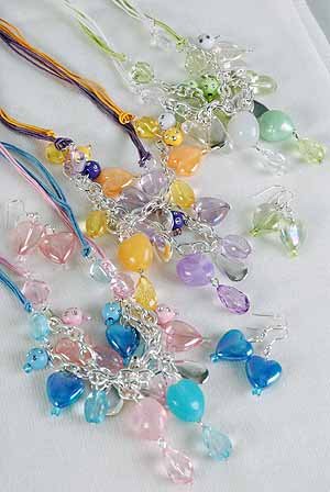 Necklace Sets Chain W Acrylic Beads W Heart Charms ** New Arrival** 6 Color Asst