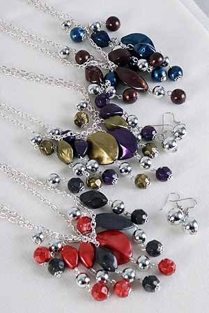 Necklace Sets Chain With Lucite Marble Drops/DZ ** New Arrival** 6 Color Asst