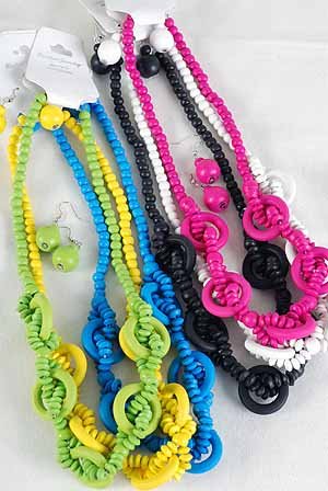 Necklace Sets Circle With Woven Beads/DZ 6Color Asst