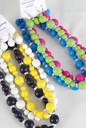 Necklace Sets Large Ball With Silver Parts/Dz 6 Color Asst