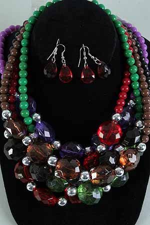 Necklace Sets Large Lucite W Crystal W Beads/DZ 6Color Asst