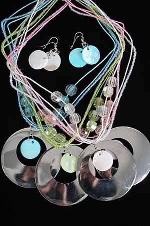 Necklace Sets Large Metal Disk W Shells/DZ ** New Arrival** 6Color Asst