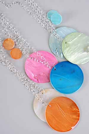 Necklace Sets Large Seashell Circle 3"x3"/DZ 6 Color asst