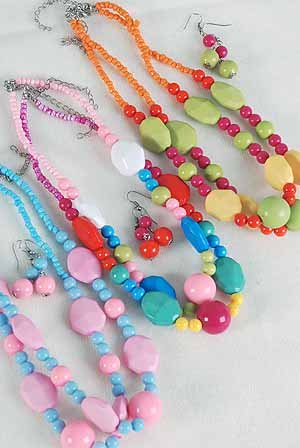 Necklace Sets Lucite 22mm Ball & Block& Beads/DZ ** New Arrival** Color asst