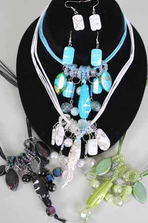 Necklace Sets Lucite Spray paint W Pearls/DZ ** New Arrival** Color Asst
