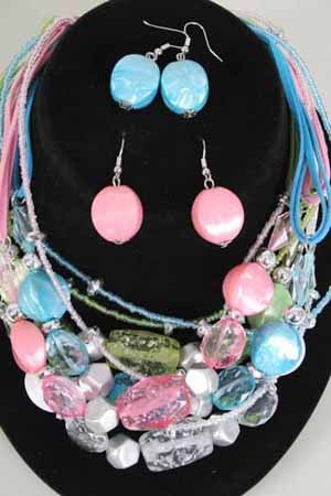 Necklace Sets Lucite W Crystal Blocks/DZ ** New Arrival** 6 Color asst