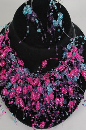 Necklace Sets Lucite w Ovel Beads/DZ *8color asst