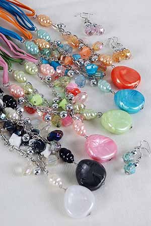 Necklace Sets Lucite W Pearls & Chains/DZ ** New Arrival** 6 Color Asst