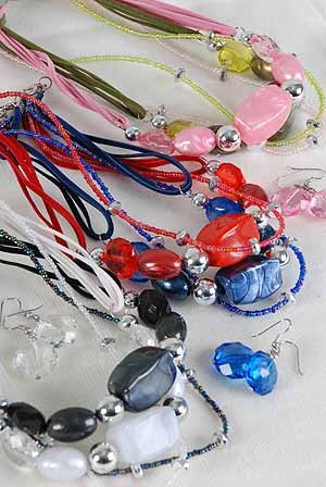 Necklace Sets Lucite W Silver Beads/DZ ** New Arrival** Color Asst