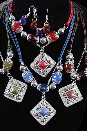 Necklace Sets Lucite W Square Pearl Drops/DZ **New Arrival** 6 Color asst