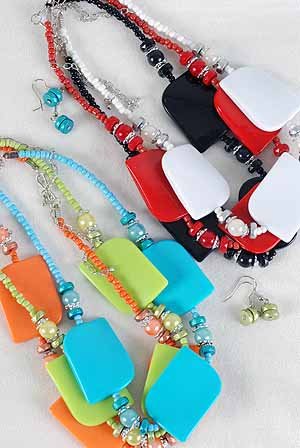 Necklace Sets Lucite With Blocks/DZ 7 Color Mix