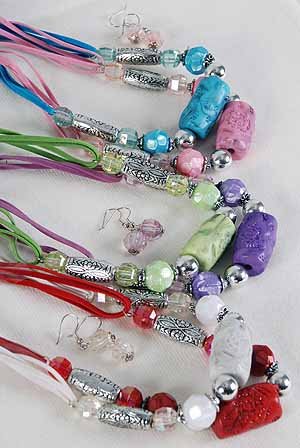 Necklace Sets Marble Block W silver Beads/DZ ** New Arrival** 6 Color Asst