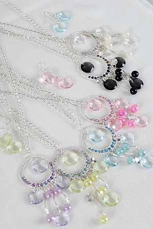 Necklace Sets Metal Circle W Pearl & Crystal Drops/DZ ** New Arrival** 6 Color Asst