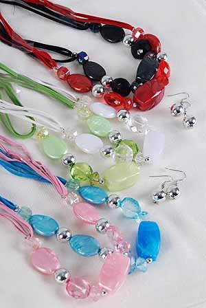 Necklace Sets silky Marble Lucite W Silver Beads/DZ ** New Arrival** Color Asst