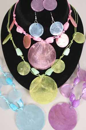 Necklace Sets With Paper Shells/DZ 6 Color Asst