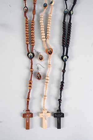 Necklace Sets Wood Prayer Beads/DZ **NEW** Natoral Wood Color Asst