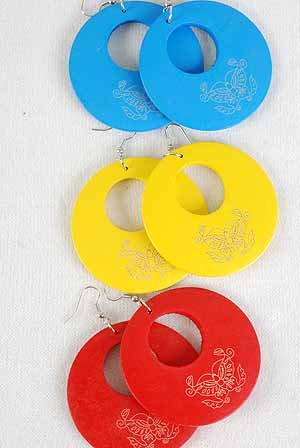 Earrings Circle W Buttery Print 2.5" Color Asst/DZ 6 Color Asst