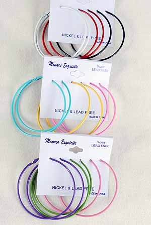 Earrings 3per Large Color Hoops 2.5"x2.5" Color Asst/DZ 2.5"x2.5"Color Mix
