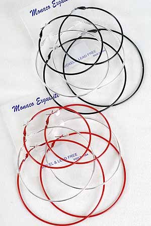 Earrings 3per Large Color Hoops 7 8 9cm Mix Size/DZ Color Hoop W Silver Loop Mix