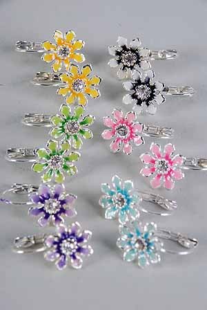 Earrings Daisy Flower Epoxy W Rhinestone/Dz 6 Color Asst