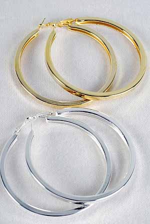 Earrings LLarge Hoop 3" Wide,Shinely Finish/DZ 3" Wide,Choose Gold Or Silver Finish - Gold or Silver