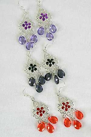 Earrings Cast W Color Stones Filigree Look/DZ ** New Arrival** 6 Color Asst