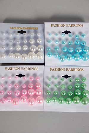 Earring 12pair Pearls Asst Size/DZ choose colors- Pastel, White, Cream