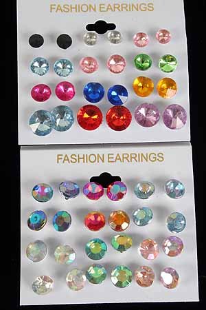 Earring 12Per Large AB Color Studs/DZ **HOT**Asst AB Multi Or Solid MultiColors