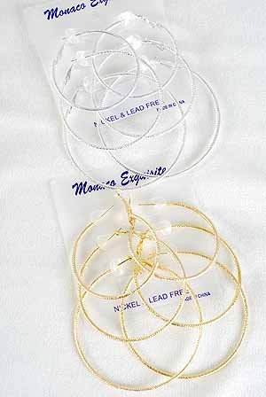 Earring 3 Pair Mesh Hoop 2" 2.5" 3" 3Size mix/dz Choose Gold Or Silver Finish - pip/ston/272