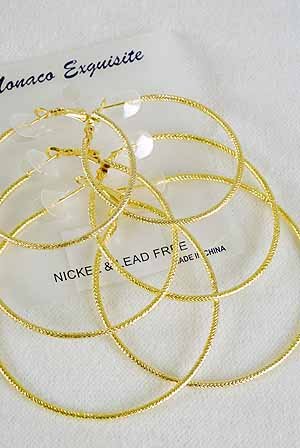 Earring 3 Pair Mesh Hoop Gold 2" 2.5" 3" 3Size mix/dz Gold