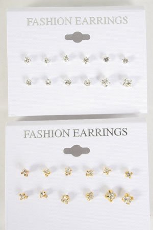 Earring 6pr Clear Rhinestone Studs/DZ **HOT** choose gols or silver Finish