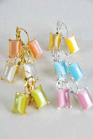 Earring cateye Oblong Asst Post/DZ*web* pink lime orange yellow aqua white mix
