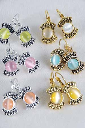 Earring Cateye Ovel Shape 6 Color Asst,post Choose Gold Or Silver Finish
