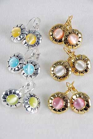 Earring Cateye Round post asst/DZ pink lime orange white yellow aqua mix - 50dz/cs