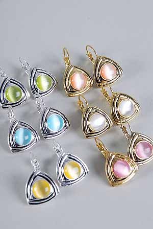 Earring CateyeTriangle Asst Post Gold/DZ*web* pink lime white yellow orange aqua mix - 50dz/cs