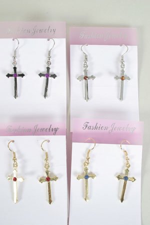 Earring Cross Color asst/DZ ** New Arrival** Color Asst